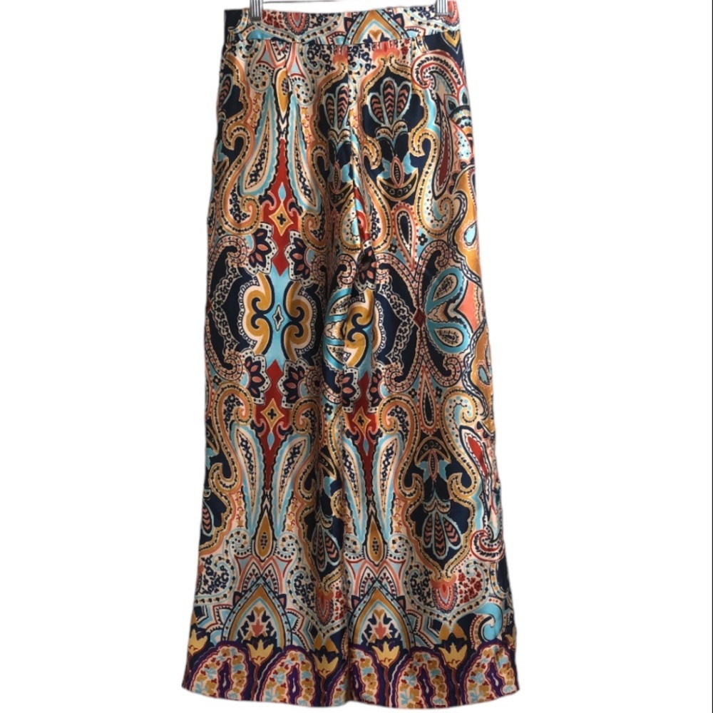 Paisley Print Wide-Leg Pants